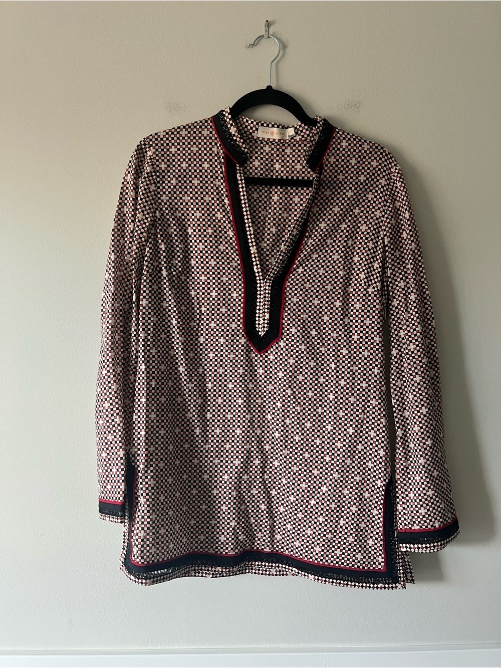 Tory Burch Geometric Print Cotton Tunic Blouse Size 8 Boho Preppy Chic